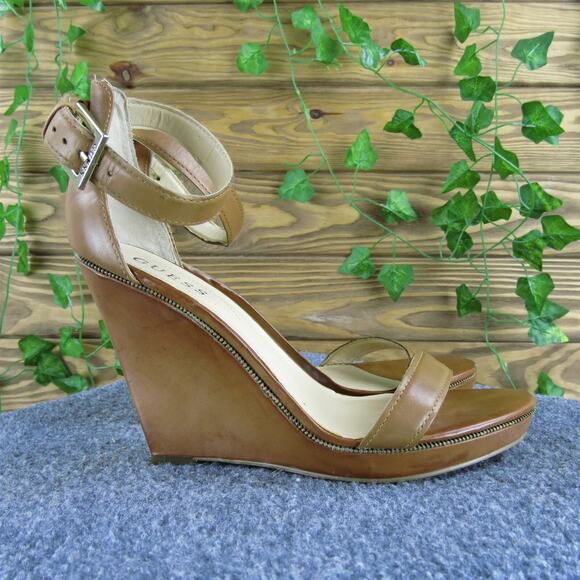 Guess Women's Brick Ankle Strap Brown Leather Sz‎ 9.5 Medium Gently Used 2025 - Picture 3 of 6